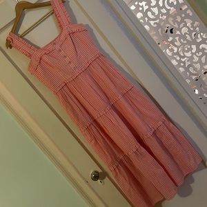 GUC Gal Meets Glam maxi sundress. Coral and white stripe. Size 10.